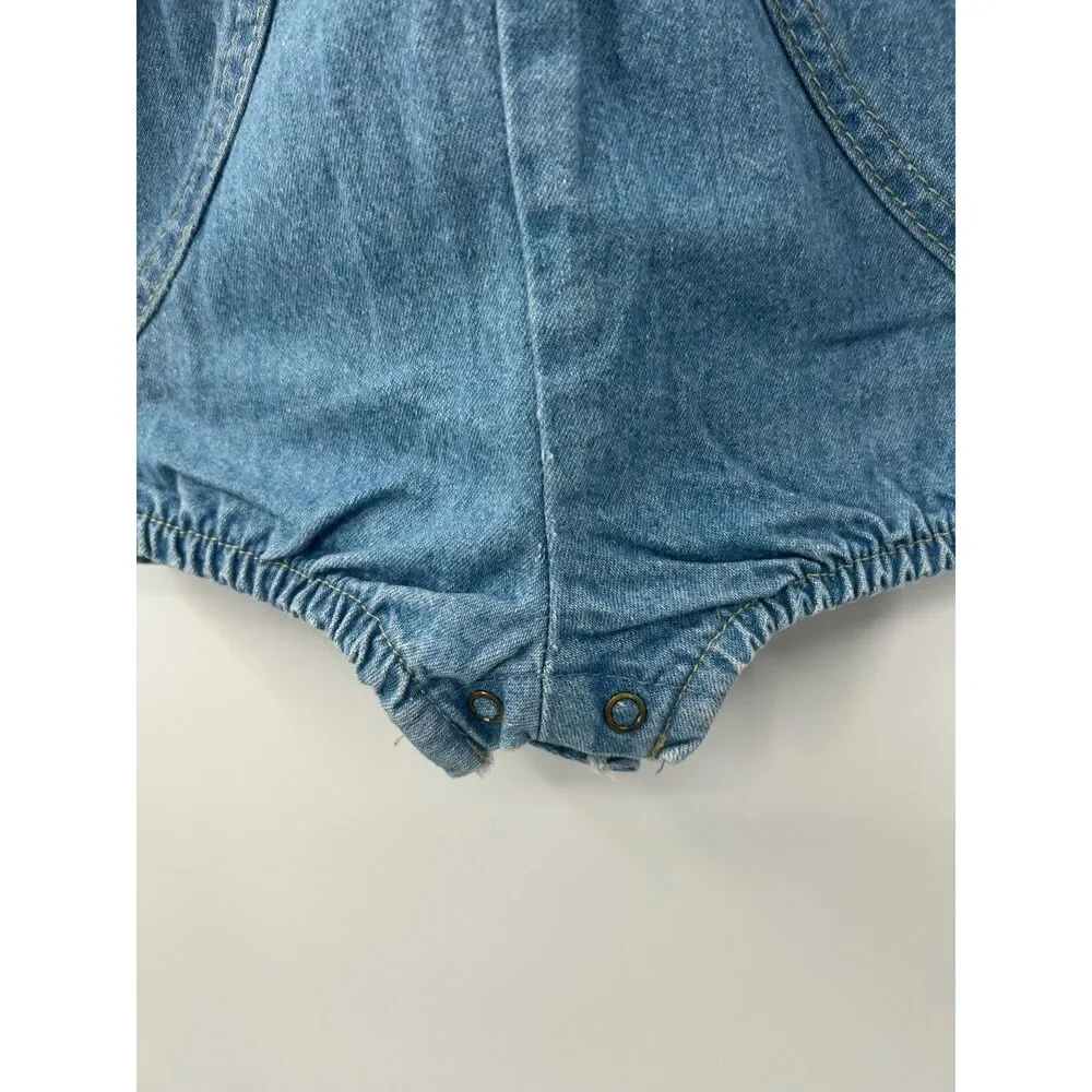Vintage OshKosh B'gosh Baby Blue Denim Bubble Overalls 18M Made in USA 90s